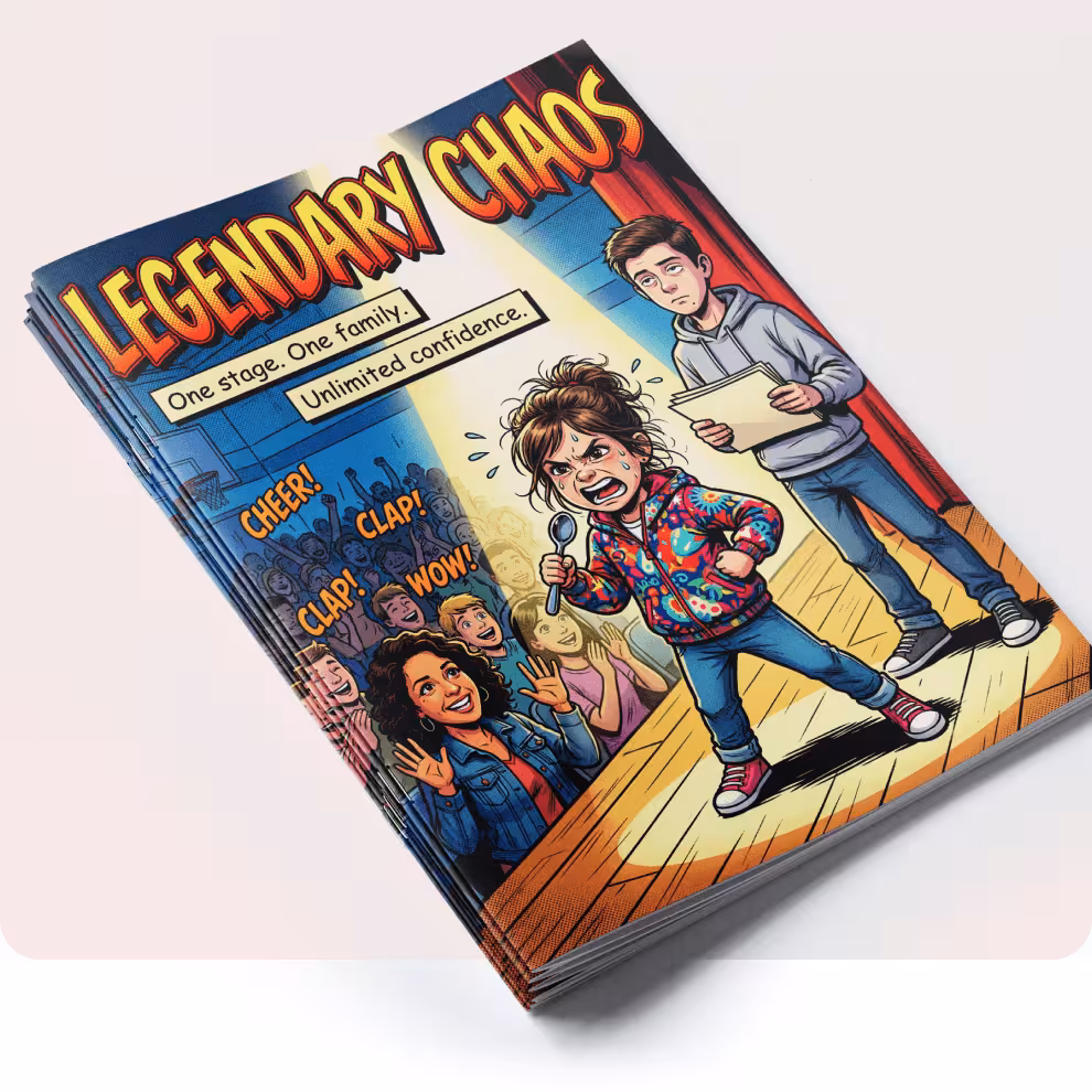 A finished, printed 'Legendary Chaos' comic book stack